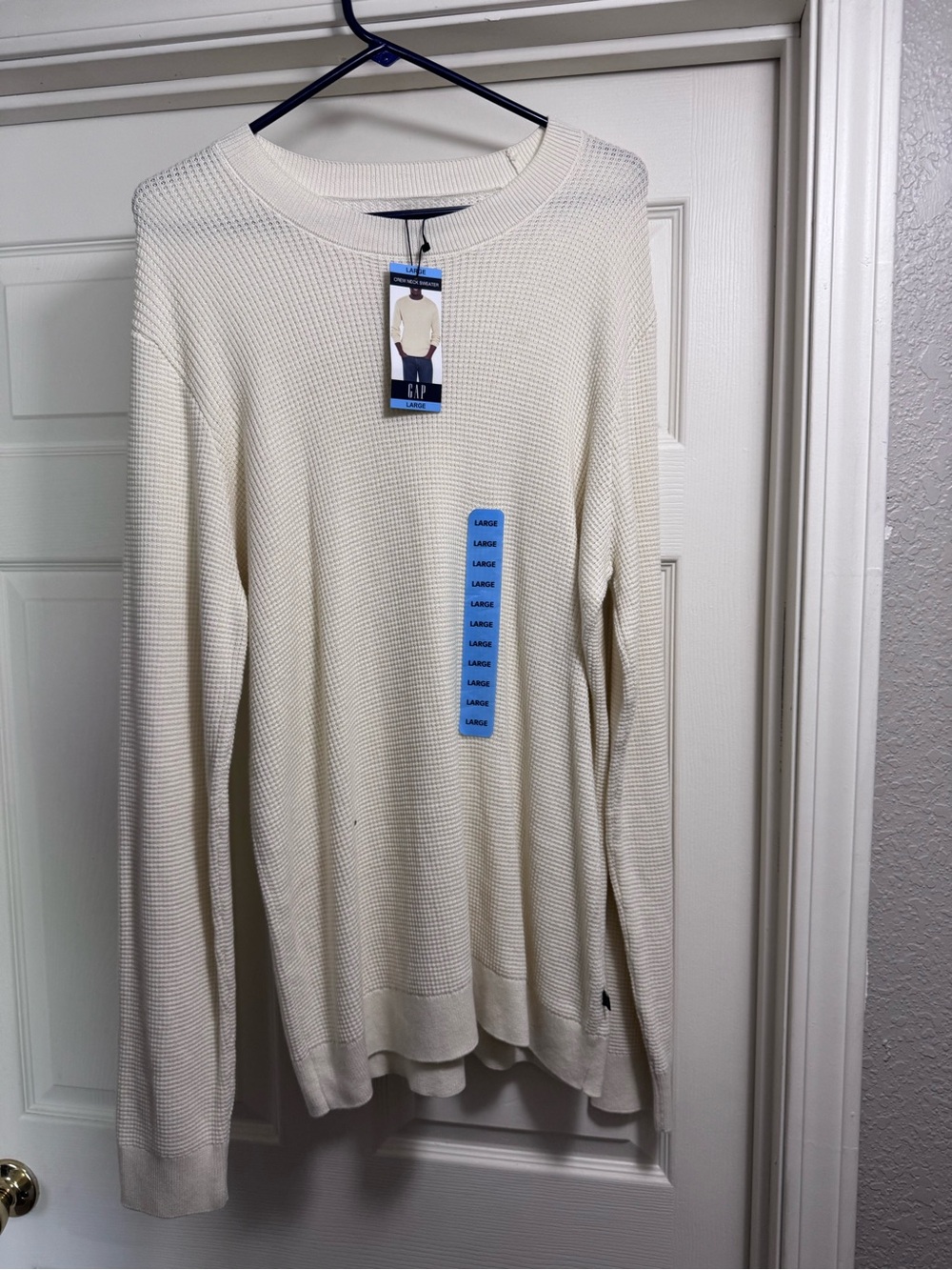 GAP Men's Cream Waffle Knit Crewneck Sweater